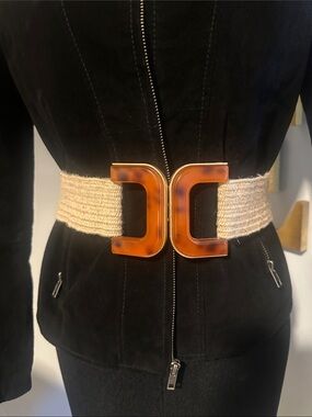 Zara Knit Beige Belt with Gold Buckle Detail